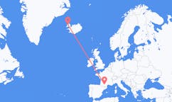 航班从法国图卢茨市到伊萨菲厄泽市，冰岛塞尔