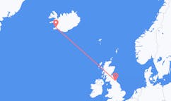 Flights from the city of Reykjavik, Iceland to the city of Newcastle upon Tyne, the United Kingdom