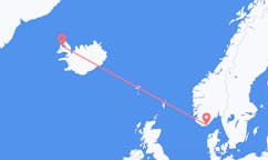 Flyg från staden Kristiansand, Norge till staden Ísafjörður, Island