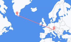 Voos de Narsaq, Groenlândia para Klagenfurt, Áustria