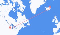 航班从美国锡达拉皮茨市到埃伊尔斯塔济市，冰岛塞尔