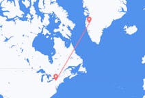 米国のイサカから、グリーンランドのカンゲルルススアークまでのフライト