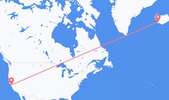 航班从美国奥克兰市到雷克雅维克市，冰岛塞尔