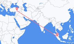 出发地 印度尼西亚北干巴魯目的地 土耳其阿德亚曼的航班