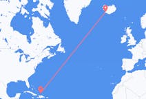 来自特克斯和凯科斯群岛南凯科斯岛目的地 冰岛雷克雅未克的航班
