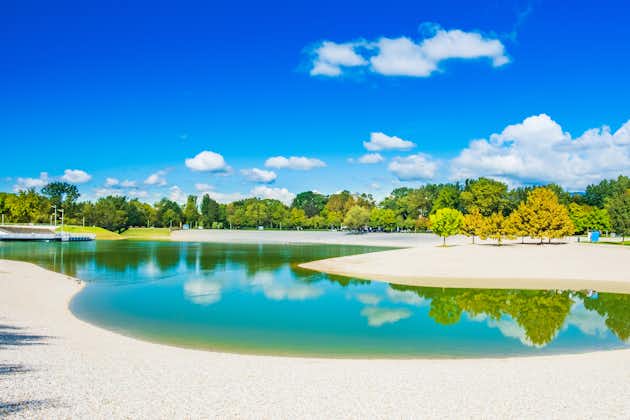 Photo of beautiful lake Bundek in park in autumn in Zagreb, Croatia.