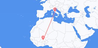 Flyreiser fra Burkina Faso til Italia