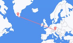 Voos de Narsaq, Groenlândia para Salzburgo, Áustria