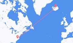 Fly fra byen Raleigh, USA til byen Akureyri, Island