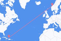 来自特克斯和凯科斯群岛普羅維登西亞萊斯島目的地 挪威莫尔德的航班