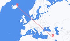 航班从伊拉克巴格达市到埃伊尔斯塔济市，冰岛塞尔