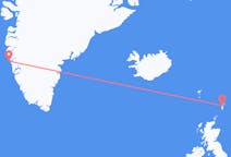 Fly fra Maniitsoq til Shetland Islands