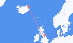 Flights from the city of Leeds, England to the city of Egilsstaðir, Iceland