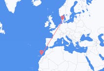 Vluchten van Billund, Denemarken naar Lanzarote, Spanje