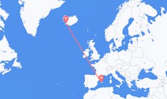 Fly fra byen Reykjavik, Island til byen Palma de Mallorca, Spanien
