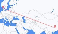 Flyg från Changsha, Kina till Karup, Mittjylland, Danmark