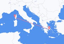ギリシャのアテネからから、フランスのアジャクシオまでのフライト
