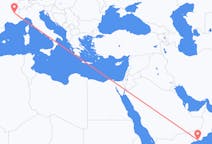 Loty z Salala, Oman do Grenoble, Francja