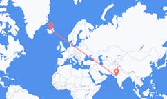 Fly fra byen Ahmedabad, Indien til byen Akureyri, Island