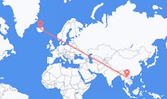 航班从老挝琅勃拉邦市到阿克雷里市，冰岛塞尔