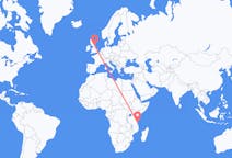 Flights from Mafia Island, Tanzania to Durham, England, the United Kingdom