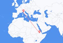 Flyg från Lalibela, Etiopien till Pisa, Italien