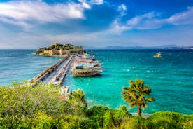 Photo of aerial view of Kuşadası beach resort town on Turkey’s western Aegean coast.