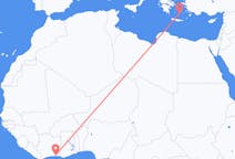Flyreiser fra Abidjan, Elfenbenskysten til Santorini, Hellas