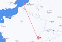 Vluchten van Ostend, Norfolk, België naar Genève, Zwitserland