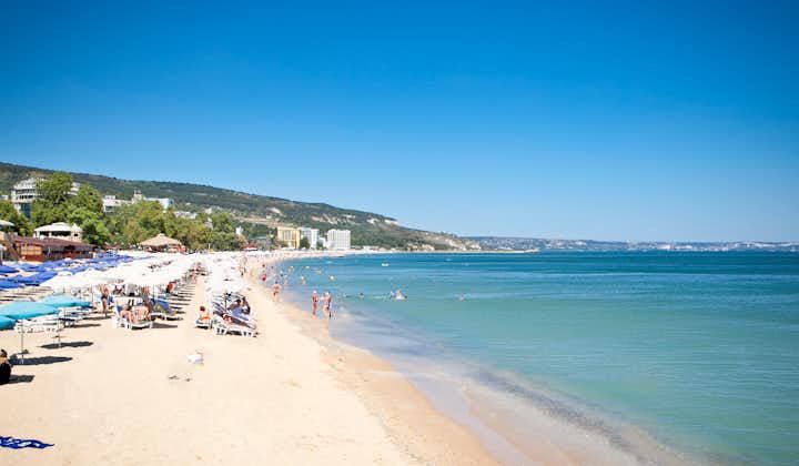 Photo of panoramic view on Varna beach on Black sea in Bulgaria.