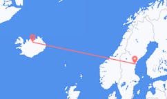 航班从瑞典松兹瓦尔市到阿克雷里市，冰岛塞尔