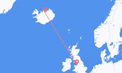 Fly fra byen Liverpool til byen Akureyri