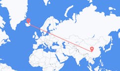 Flights from the city of Mianyang, China to the city of Akureyri, Iceland