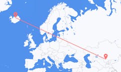 Fly fra byen Turkistan, Kasakhstan til byen Akureyri, Island