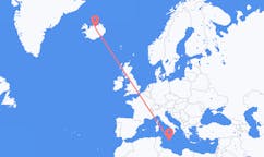 航班从马耳他Valletta市到阿克雷里市，冰岛塞尔