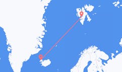 Fly fra byen Longyearbyen til byen Ísafjörður