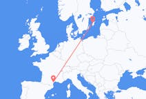 Loty z Visby (Dania), Szwecja do Aspirana, Francja