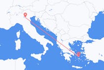 ギリシャのミコノス島からから、イタリアのヴェローナまでのフライト