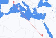 Flyg från Khartoum, Sudan till Montpellier, Frankrike