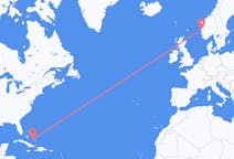 Flyreiser fra Deadman's Cay, Bahamas til Bergen, Norge
