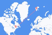 Flüge von Montreal, Kanada nach Spitzbergen, Spitzbergen und Jan Mayen