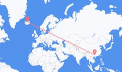 Flyreiser fra byen Liuzhou, Kina til byen Akureyri, Island