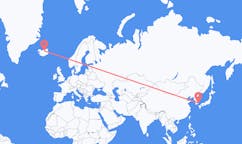 Flyreiser fra byen Ulsan, Sør-Korea til byen Akureyri, Island
