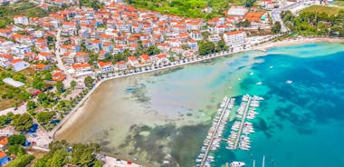 Photo of aerial view of Stobrec popular touristic destination on Adriatic sea, suburb of city of Split, Croatia.