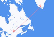 カナダのモントリオールから、グリーンランドのカコルトクまでのフライト