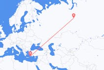 Flights from Kogalym, Russia to Rhodes, Greece