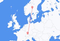Vluchten uit Zürich, Zwitserland naar Rörbäcksnäs, Zweden