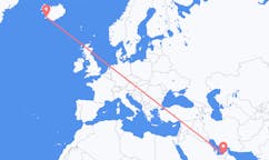 航班从阿拉伯联合酋长国阿布扎比市到雷克雅维克市，冰岛塞尔