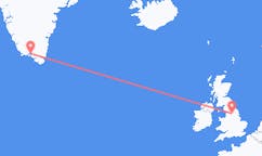 Flyg från Narsaq, Grönland till Leeds, England