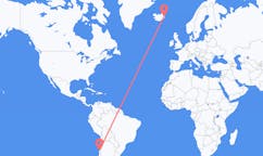 航班从智利拉塞雷纳市到埃伊尔斯塔济市，冰岛塞尔